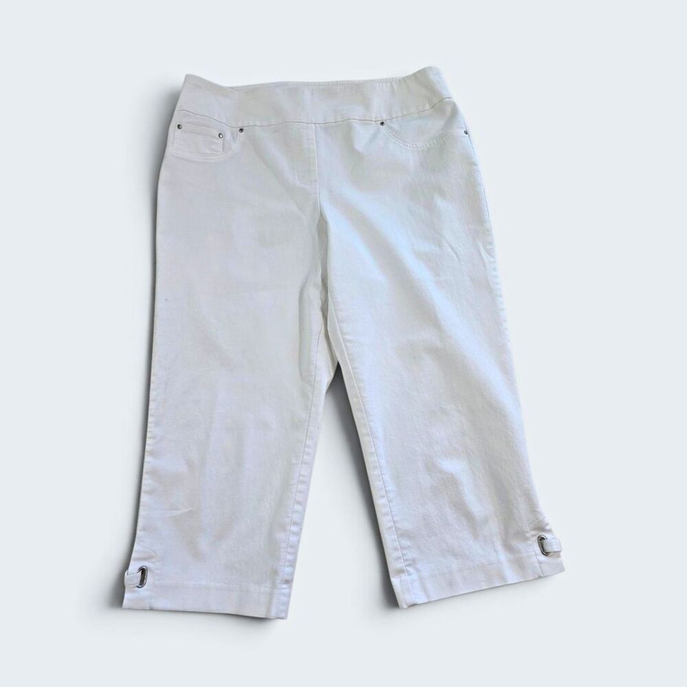Ruby Rd. White Denim Capri Pants Slim Fit Stretch Pockets Zip/Button Size 12